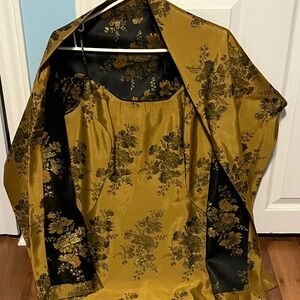 JS Collections | Gold Floral Print Mini Dress With Wrap | Vintage | Size 12